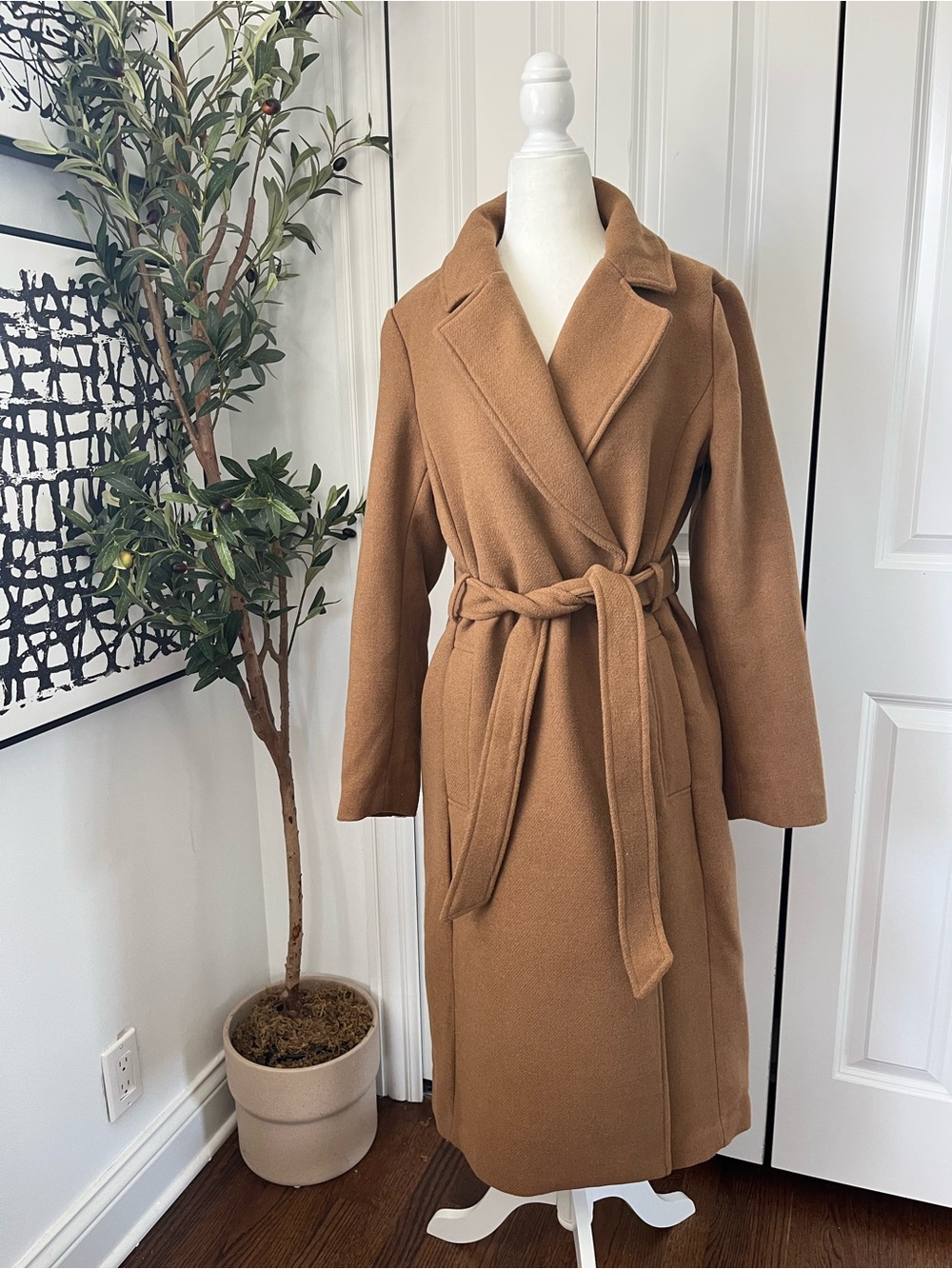Long Belted Camel Coat
